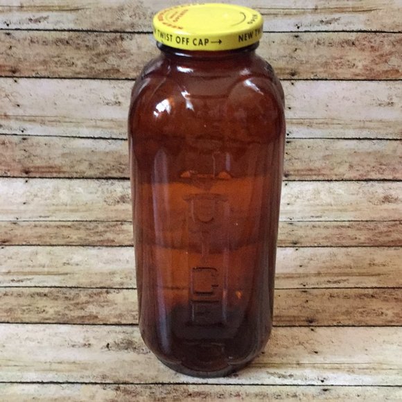 Vintage Amber Colored Water Juice Glass Bottle With Lid - Picture 4 of 4